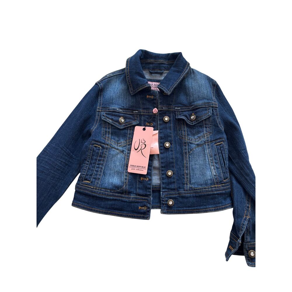 Urban Republic M 5/6 denim jacket rhinestone buttons faded ombre nwt